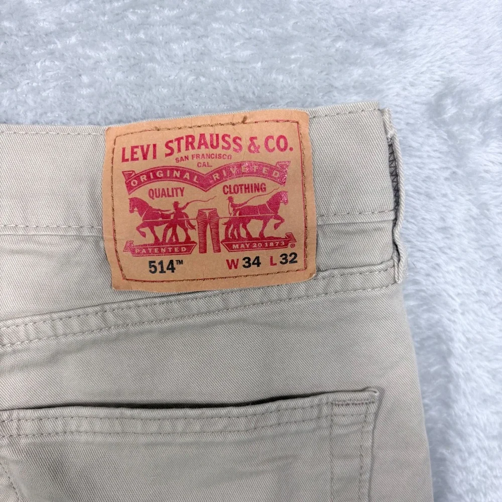 Levi's 514 Straight Fit Pants Mens 34x32 Khaki Tan Stretch Cotton Twill Chinos